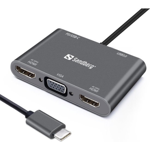 Sandberg USB-C Dock 2xHDMI+1xVGA+USB+PD