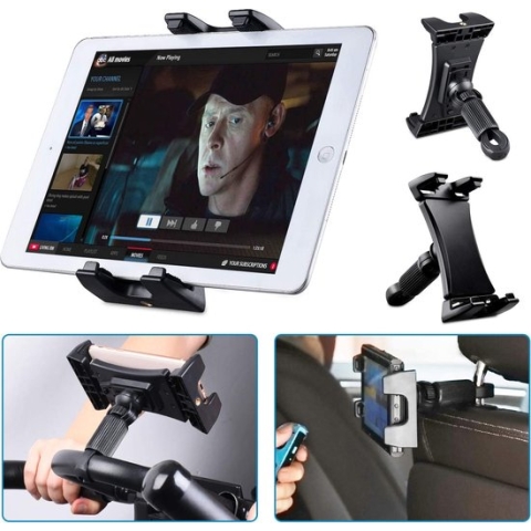 Oefening Bike Tablet Houder, Draagbare Auto Hoofdsteun Loopband Oefening Gym Stuur Microfoon Stand Mount 360 ° Verstelbare Beugel voor iPad Pro, iPad Mini, iPad Air 4.7-12.9 inch Tabletten Mobiele Telefoon