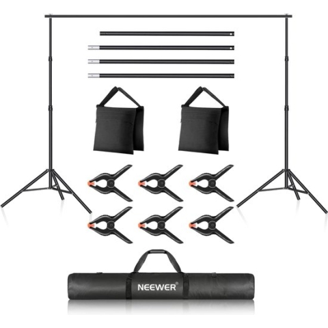 Neewer® - Achtergrondsteun Systeem voor fotostudio's - 2 x 3 m - Verstelbare AchtergrondstanDaard met 4 Dwarsbalken - 6 Achtergrondklem men - 2 Zandzakken en Draagtas voor Portret- en Studiofotografie