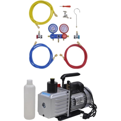 The Living Store Vacuümpomp - Geschikt voor professioneel gebruik bij airco- en koelsystemen - Inclusief 2-voudige manometerset - Met aluminium behuizing - 220V - 50Hz - 4.5 CFM - 1/2 pk