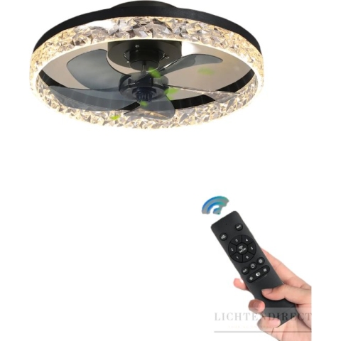 Lichtendirect- Plafondventilator met verlichting - Smart Lamp - 6 Standen Ventilator – Plafonniere Keuken Lamp - Woonkamerlamp - Dimbaar met afstandsbediening- APP functie- Zwart