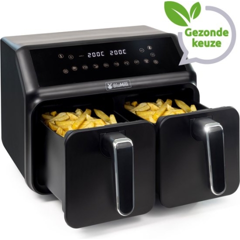 BluMill Airfryer XXL - Dubbele Airfryer - SYNC-FINISH - Touchscreen - Kinderslot - 8L - 1700W