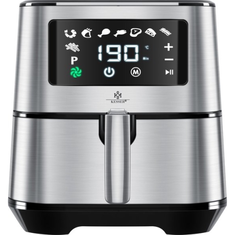 KESSER® Airfryer XXL 5,5 Liter Heteluchtfriteuse Roestvrij Staal | Inclusief Broodmand | 1700W Friteuse | Touch Display | 8 Programma's | Zonder OLIE | ? Oven ? Hetelucht ? Grill | Vetvrij - Zilver