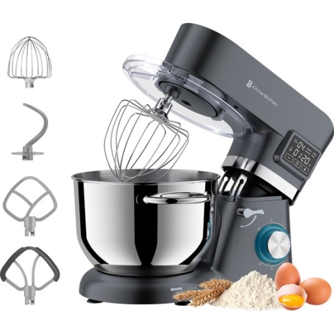 KitchenBrothers Keukenmachine - Display en Timer - Keukenrobot - 6L - 1400W - Antraciet