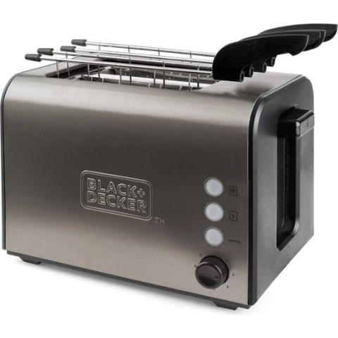 Black+Decker - Broodrooster met Tostiklemmen - Tosti apparaat - Stijlvol Design - Metallic