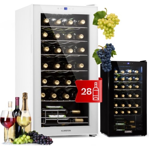 Klarstein Shiraz 28 Uno - Wijnkoelkast - 74 Liter - 28 Flessen - Touch Bedieningspaneel - 5-18°C - Wit