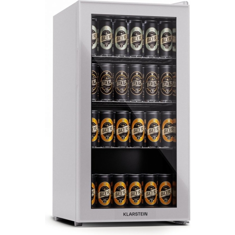 Klarstein Koelkast met Glazen Deur - Stille Roestvrijstalen Koelkast - Binnen/Buiten Dranken Koelkast - Smalle Wijn Koelkast voor Dranken - 74L Koelkast met Verwijderbare Planken - 5-18°C - Grijs
