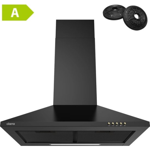 CIARRA CBCB6201-B Afzuigkap Wandschouw 60cm Zwart - inclusief set koolstoffilters - energieklasse A