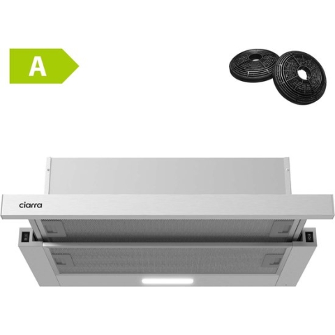 CIARRA CBCS6906D - Vlakscherm Afzuigkap - 60cm RVS – Inclusief set koolstoffilters - 370m3 – Energieklasse A