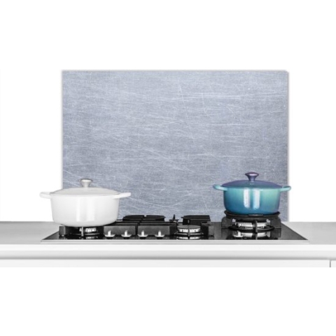 Spatscherm Keuken - Kookplaat Achterwand - Spatwand Fornuis - 90x60 cm - Metaal print - Grijs - Krassen - Aluminium - Wanddecoratie - Muurbeschermer - Hittebestendig