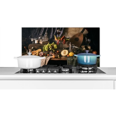 Spatscherm Keuken - Kookplaat Achterwand - Spatwand Fornuis - 80x40 cm - Stilleven - Eten - Tafel - Aluminium - Wanddecoratie - Muurbeschermer - Hittebestendig