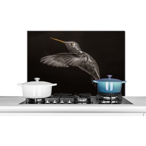 Spatscherm Keuken - Kookplaat Achterwand - Spatwand Fornuis - 90x60 cm - Vogel - Black And Gold - Zwart - Aluminium - Wanddecoratie - Muurbeschermer - Hittebestendig