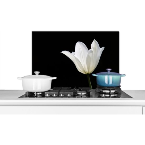 Spatscherm Keuken - Kookplaat Achterwand - Spatwand Fornuis - 60x40 cm - Witte tulp - Aluminium - Wanddecoratie - Muurbeschermer - Hittebestendig