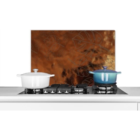 Spatscherm Keuken - Kookplaat Achterwand - Spatwand Fornuis - 60x40 cm - Patronen - Luxe - Brons - Bladeren - Aluminium - Wanddecoratie - Muurbeschermer - Hittebestendig