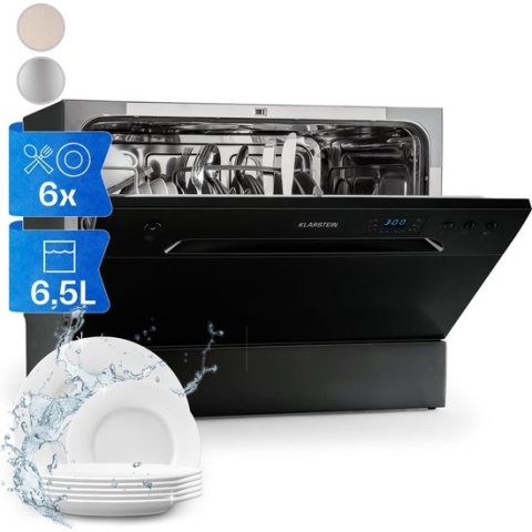 Klarstein Havasia Uv 6 Vaatwasser - 1380W - 6 Couverts - Uv-Licht - Vrijstaand - Geschikt Voor Inbouw - 55 Kwh/100 Bedrijfscycli - Toetsbediening - Aquastop - Zwart