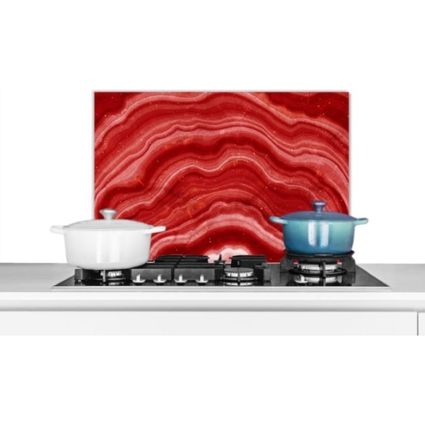 Spatscherm Keuken - Kookplaat Achterwand - Spatwand Fornuis - 60x40 cm - Agaat - Rood - Edelsteen - Abstract - Aluminium - Wanddecoratie - Muurbeschermer - Hittebestendig