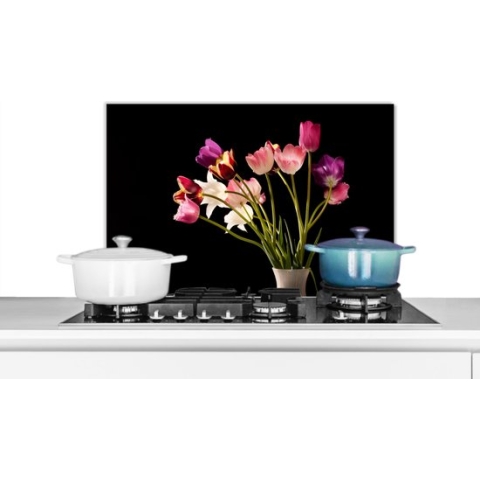 Spatscherm Keuken - Kookplaat Achterwand - Spatwand Fornuis - 60x40 cm - Tulpen - Stilleven - Bloemen - Aluminium - Wanddecoratie - Muurbeschermer - Hittebestendig