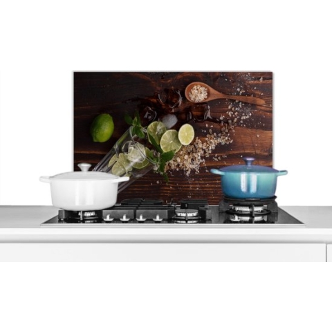 Spatscherm Keuken - Kookplaat Achterwand - Spatwand Fornuis - 60x40 cm - Cocktail - Fruit - Limoen - Aluminium - Wanddecoratie - Muurbeschermer - Hittebestendig