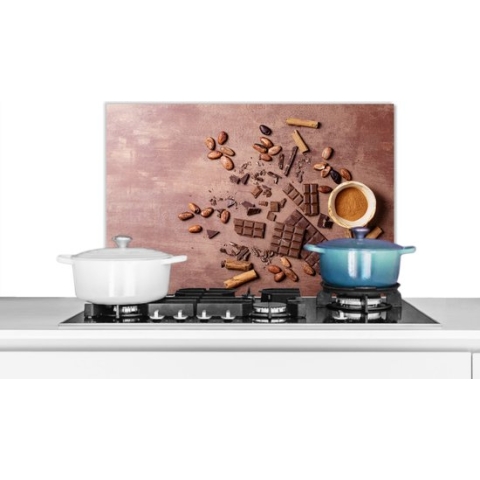 Spatscherm Keuken - Kookplaat Achterwand - Spatwand Fornuis - 60x40 cm - Chocolade - Kaneel - Noten - Keuken - Aluminium - Wanddecoratie - Muurbeschermer - Hittebestendig
