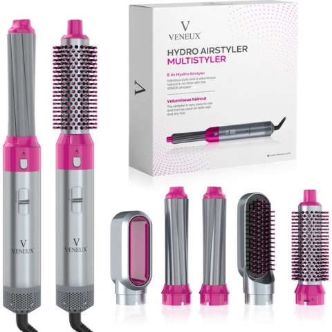 VENEUX® Föhnborstel - Airstyler - Krulborstel - Krultangen - 5 in 1 Multistyler - Grijs
