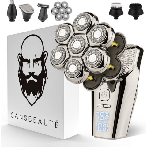 6-in-1 Scheerapparaat Mannen + Extra Scheerkop – Trimmer - Tondeuse - Sansbeauté® SkullSharp PRO MAX - Electric Face & Head Shaver - Skull Shaver - Hoofd Kaal Scheren – Nat & Droog - Elektrisch