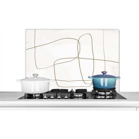 Spatscherm Keuken - Kookplaat Achterwand - Spatwand Fornuis - 90x60 cm - Abstract - Wit - Bruin - Aluminium - Wanddecoratie - Muurbeschermer - Hittebestendig