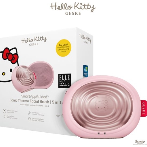 GESKE x Hello Kitty | SmartAppGuided™ Sonic Thermo Facial Brush | 5 in 1 | Huidreiniging | Reinigingsborstel met warmtefunctie | Gezichtsmassager | Elektrische borstel | Gezichtsreinigingstool