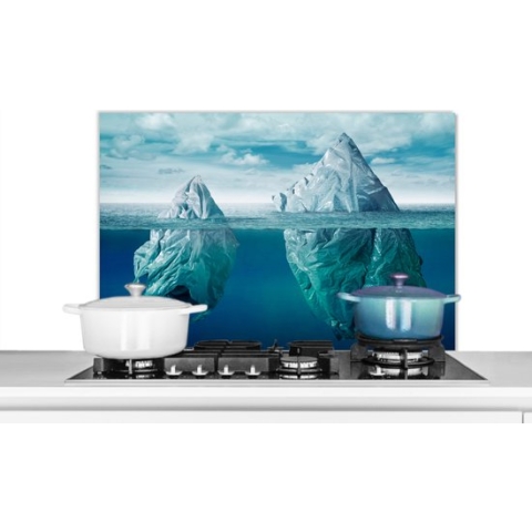 Spatscherm Keuken - Kookplaat Achterwand - Spatwand Fornuis - 90x60 cm - Zee - IJsberg - Plastic tasjes - Aluminium - Wanddecoratie - Muurbeschermer - Hittebestendig