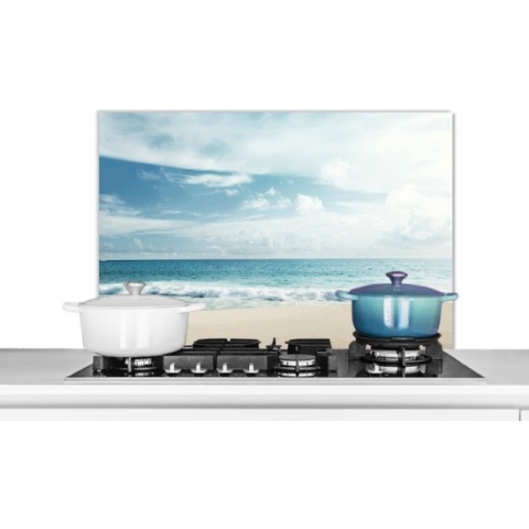 Spatscherm Keuken - Kookplaat Achterwand - Spatwand Fornuis - 90x60 cm - Strand - Zee - Zomer - Aluminium - Wanddecoratie - Muurbeschermer - Hittebestendig