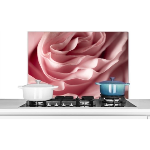 Spatscherm Keuken - Kookplaat Achterwand - Spatwand Fornuis - 90x60 cm - Rozenblaadjes - Rozen - Roze - Aluminium - Wanddecoratie - Muurbeschermer - Hittebestendig