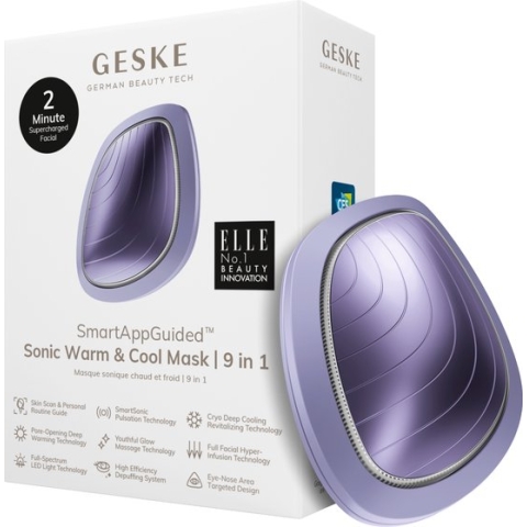 GESKE | SmartAppGuided™ Sonic Warm & Cool Mask | 9 in 1 | Beauty LED-gezichtsmasker | Volledig LED-spectrum en roodlichttherapie | Warmte | Koeling | Verhoogde inname van gezichtsverzorging