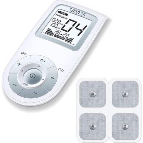 Sanitas SEM 43 TENS/EMS/Massage apparaat - 3-in-1 - Pijntherapie (TENS) & Spierstimulatie (EMS) - 4 Elektroden - Verwarmingsfunctie - Timer - 6 Programma's - 44 Toepassingen - Incl. batterijen - 2 Jaar garantie