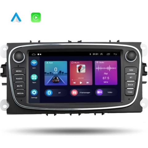 Boscer® Autoradio Ford - Apple Carplay & Android Auto - Android 11 - 2 + 32GB - 7' HD Touchscreen - Navigatiesysteem - Zwart - Achteruitrijcamera & Microfoon