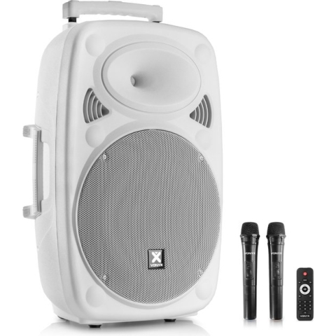 Party speaker Bluetooth - Vonyx Verve46 - 1000 Watt - partybox op accu - 2 draadloze microfoons - wit