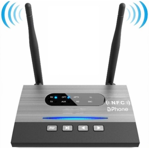 DrPhone SKYLINK MEGA - 3 in 1 Bluetooth Audio Adapter AptX - Toslink SPDIF Receiver - RX / TX / ByPass - Receiver / Ontvanger - 80M afstand - 2 Koptelefoons - AptX