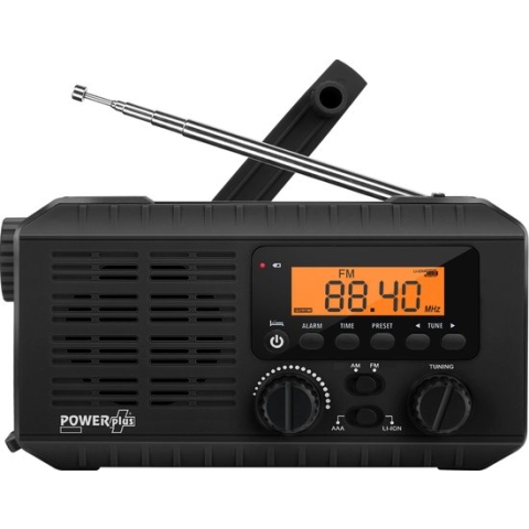 POWERplus Ox Solar Dynamo USB oplaadbare AM FM Scan Radio | Powerbank | Zaklamp | Klok | Wekker | SOS Alarm