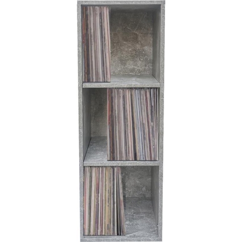 Lp platen vinyl opbergkast - opbergen lp vinyl platen - boekenkast - 3 vakken - grijs beton