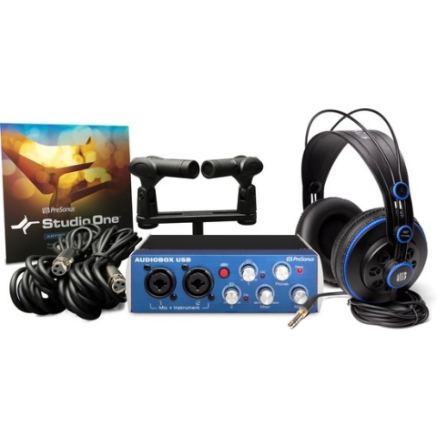 Presonus Audiobox Stereo set kompleet met Audiobox, HD7 koptelefoon, 2 SD7 microfoons en kabels kompleet