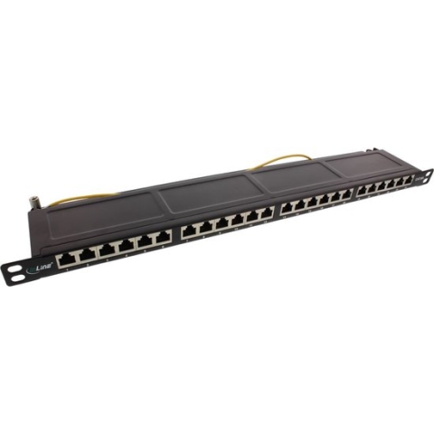 Premium CAT6a Gigabit 19'' Patch Panel 0,5U met 24 poorten - afgeschermd / zwart