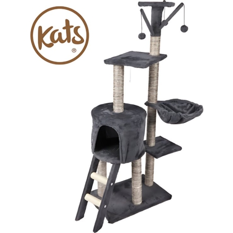 Kats - Krabpaal voor katten - Uitgebreide Kattenmand met Trap, Huisje, Mand en Speeltjes - Hoogte: 135cm
