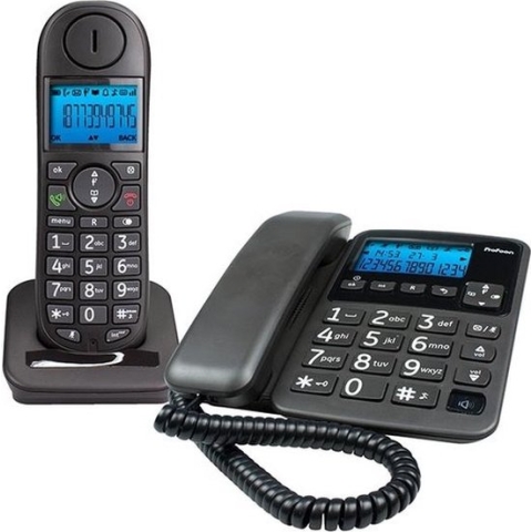 Profoon - Twinset Draadloze Dect Telefoon & Big Button Bedrade Senioren Telefoon - Duo Set - 2 Handsets - Grote Toetsen - Vaste lijn