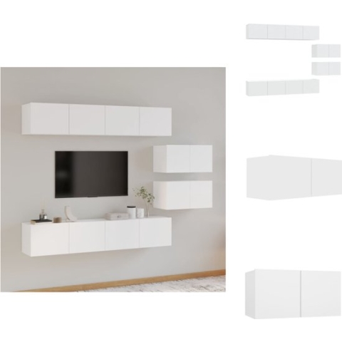 vidaXL TV-meubelset Basic - houtbewerking - wit - 4x80x30x30cm - 2x60x30x30cm