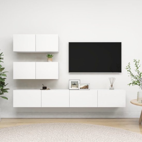 vidaXL Hangende tv-kasten - Televisiemeubelset - 80x30x30 cm en 100x30x30 cm - Wit - Spaanplaat