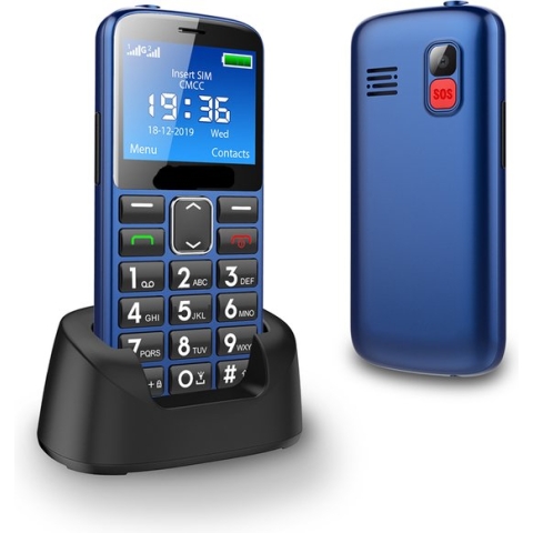 Blauwe - 4G - Senioren Mobiele Telefoon + Extra Accu Geleverd - Grote Toetsen - Big Button - Ouderen - Mobiel - GSM
