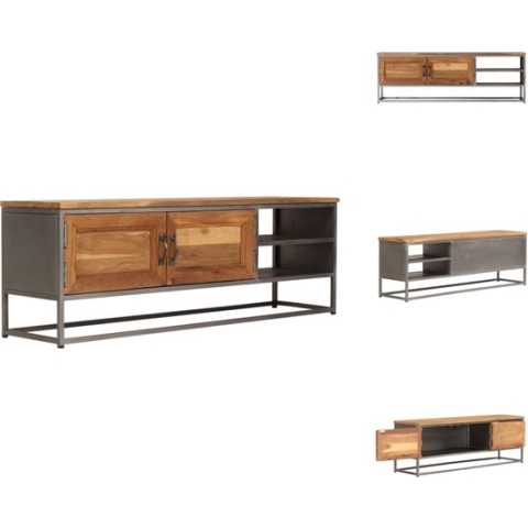 vidaXL Tv-kast Rustieke Charme - 120 x 30 x 40 cm - Gerecycled Teakhout en Stalen Frame