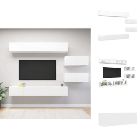 vidaXL Televisiemeubelset - Hangend - Spaanplaat - Wit - 6-delig