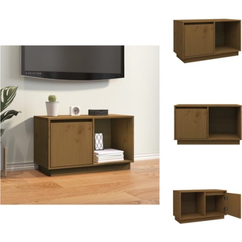 vidaXL TV-meubel Massief Grenenhout - Honingbruin 74x35x44cm - Opbergruimte - Weergavefunctie - Flexibele deurinstallatie