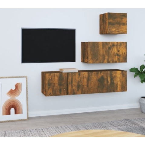vidaXL Klassieke Televisiekastenset - TV-meubel Gerookt Eiken - Wandgemonteerde functie - 60 x 30 x 30 cm - 3x TV-meubel (groot) 1x TV-meubel (klein)