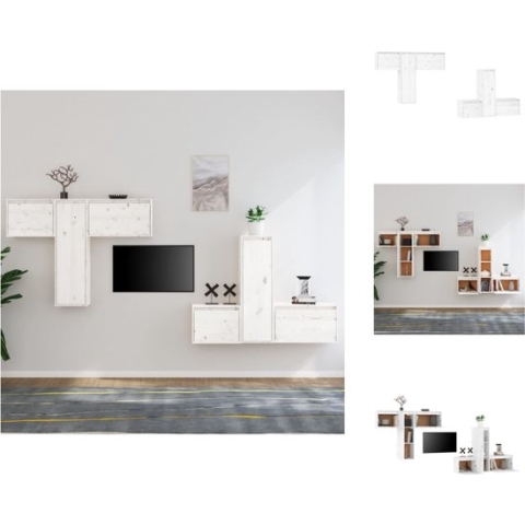 vidaXL Wandkasten - Televisiemeubel Set van 6 - Massief Grenenhout - Verschillende Maten - Wit
