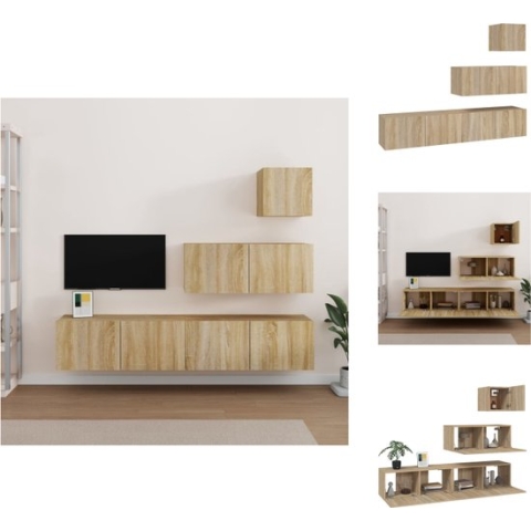 vidaXL TV-meubelset Sonoma Eiken - 30.5x30x30 / 80x30x30cm - Duurzaam hout - Praktische opbergruimte - Wandmontage